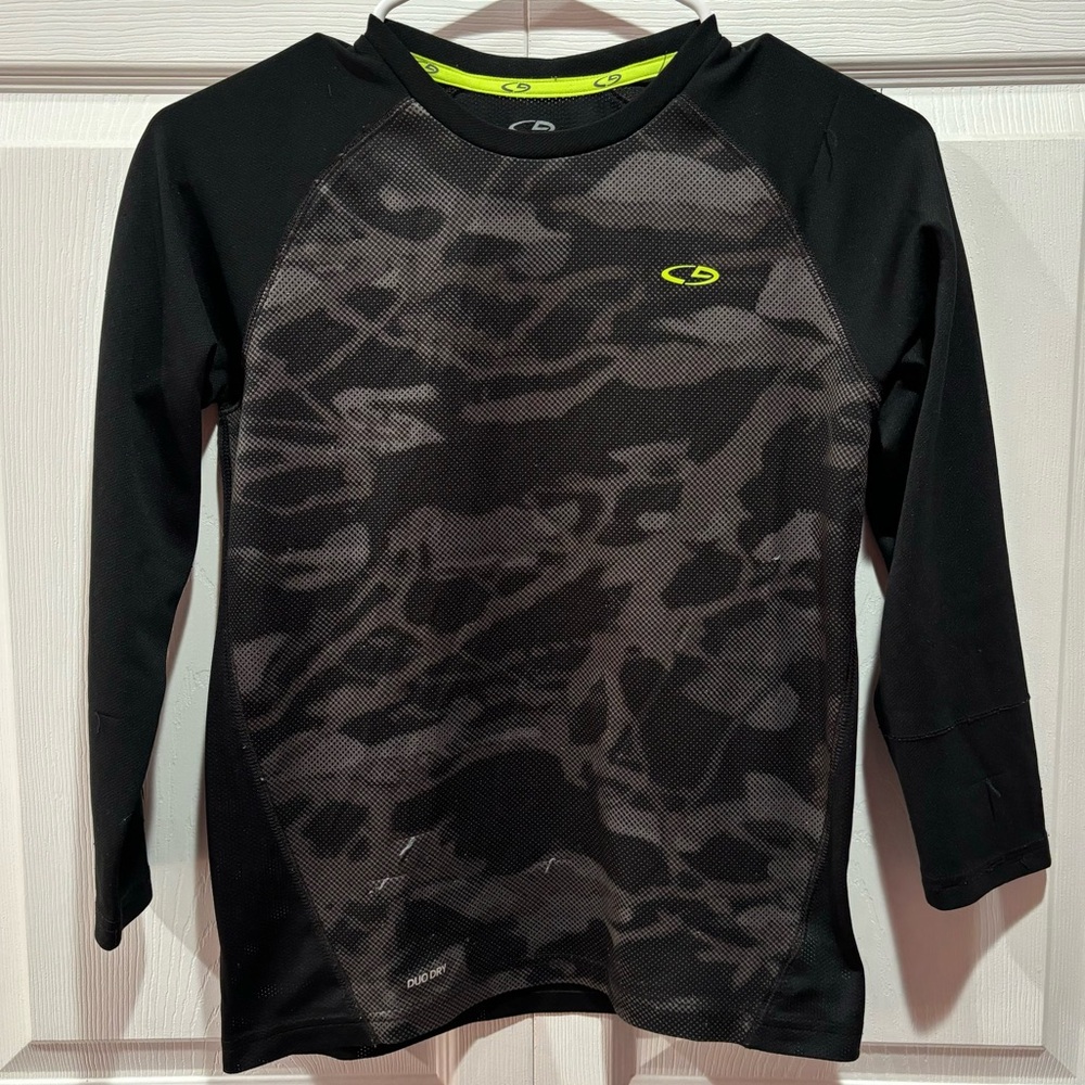 CHAMPION Boy's Athletic Duo Dry Long Sleeve Shirt Top - black/gray, size M(8-10)